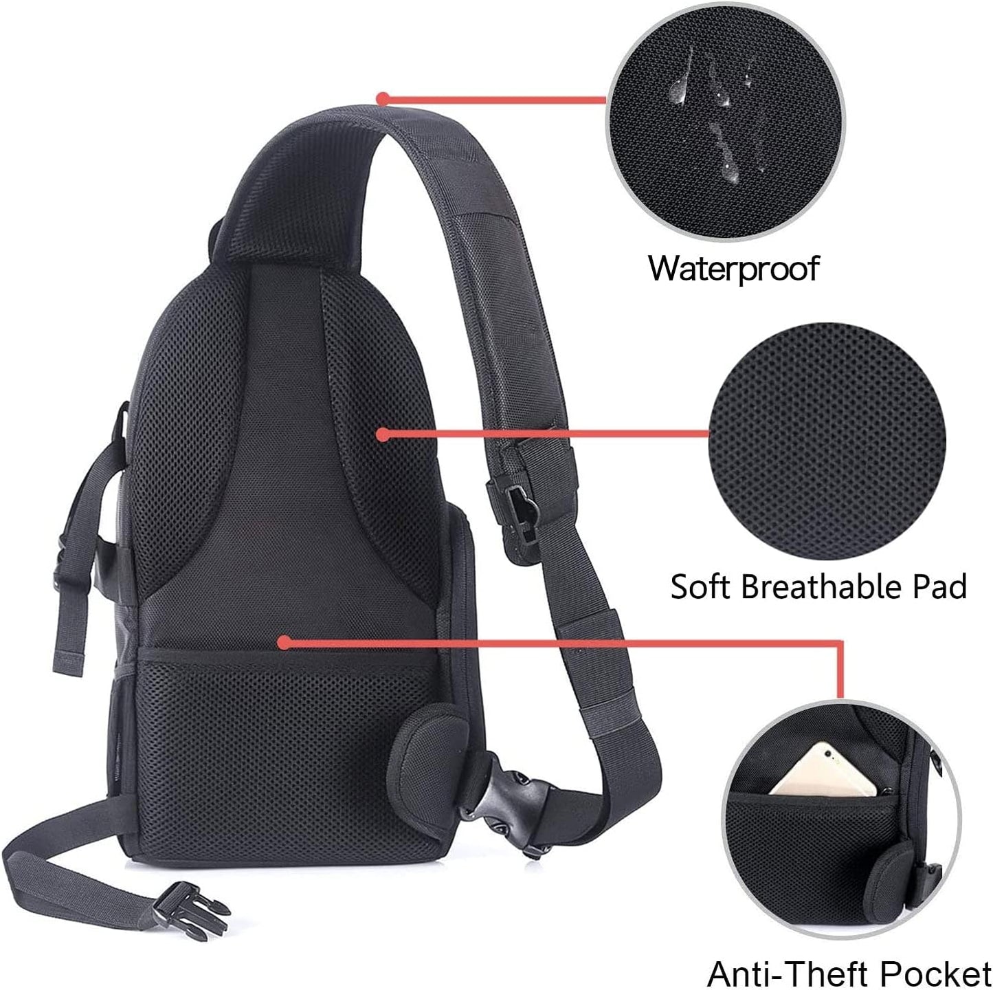 Camera Sling Bag, Dslr/Slr/Mirrorless Camera Case Shockproof Photography Camera Backpack with Tripod Holder & Removable Modular Inserts Compatible with Canon/Nikon/Sony/Fuji, Black